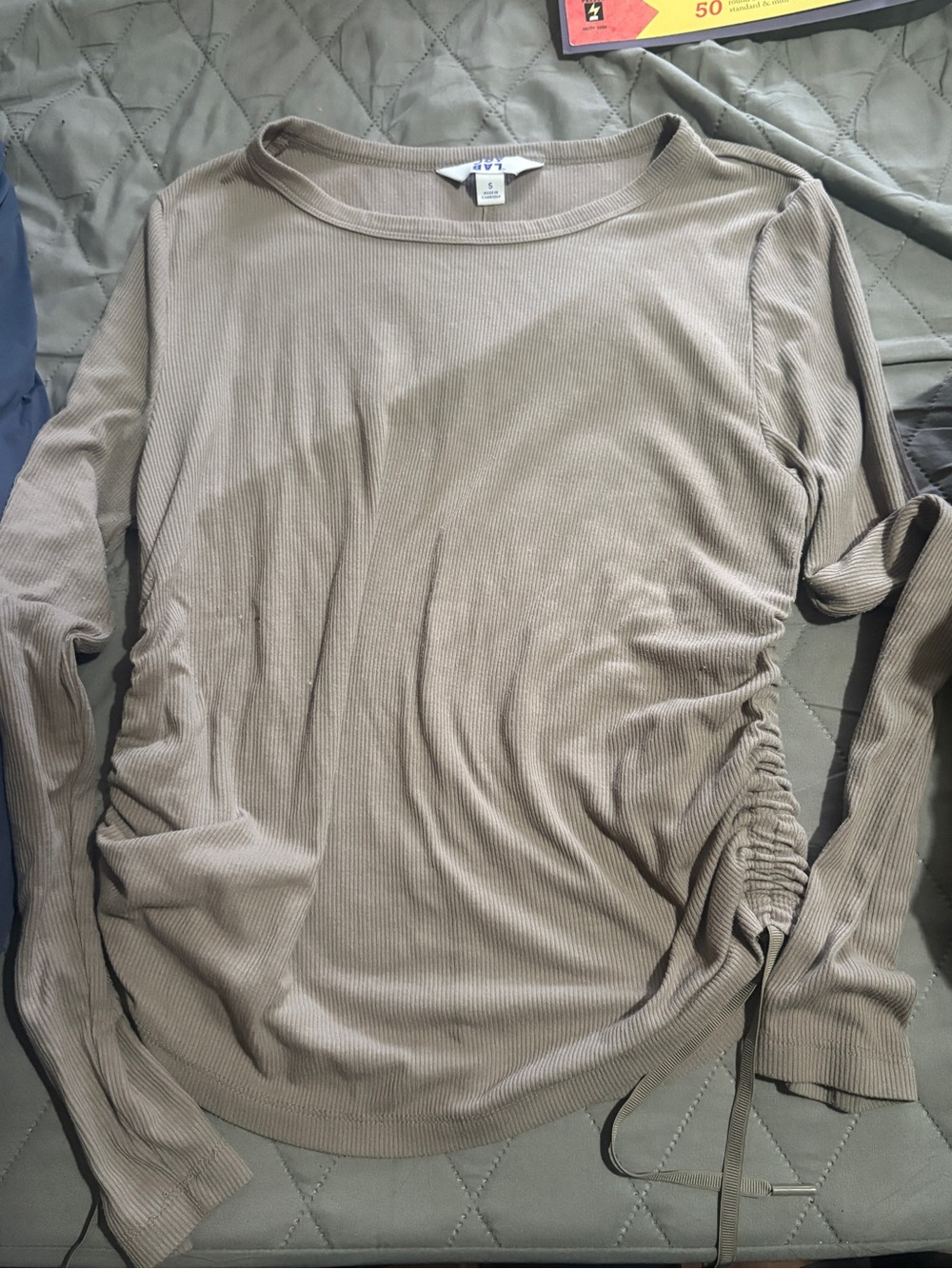 JoyLab Taupe Ribbed Long-Sleeve with Side Drawstring